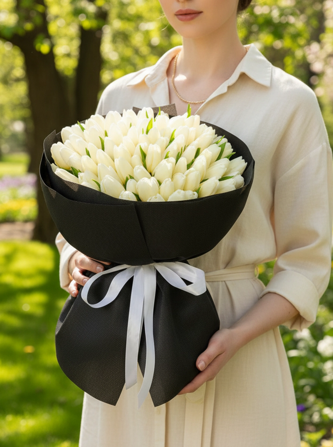 100 Adet Beyaz Lale Buketi