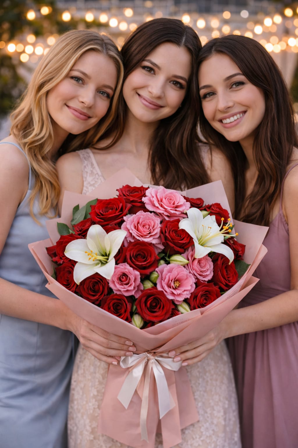 Pembe kırmızı Beyaz Buket 