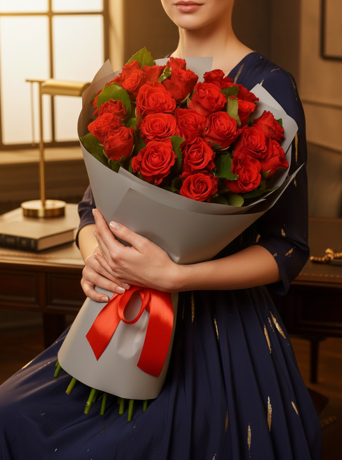 25 Büyük Boy Kırmızı Gül Buketi