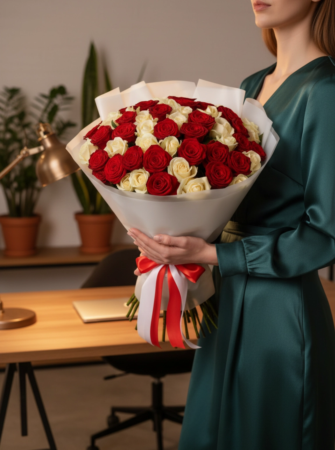 26 Kırmızı 25 Beyaz Gül Buketi