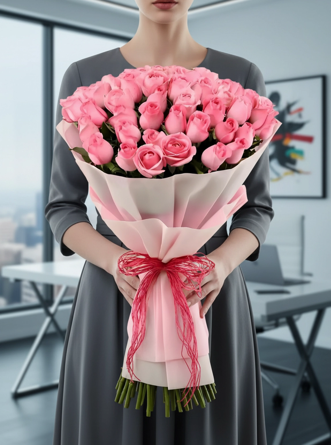 50 Adet Pembe Gül Buketi