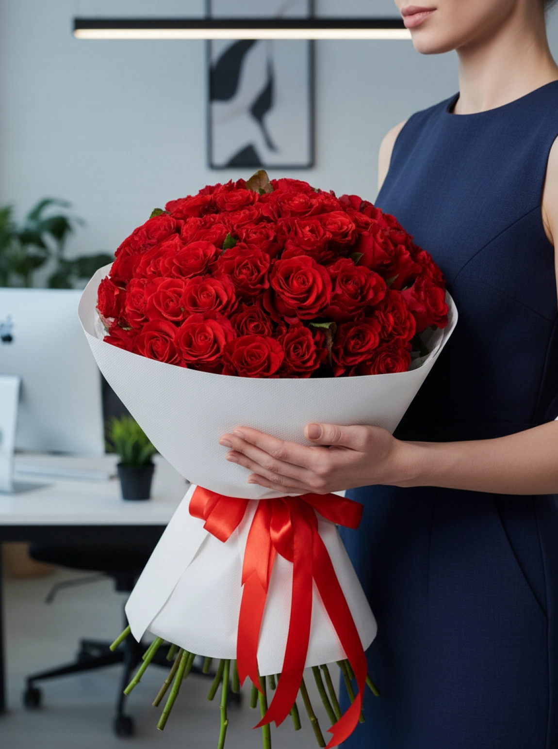 51 Adet Büyük Boy Kırmızı Gül Buketi