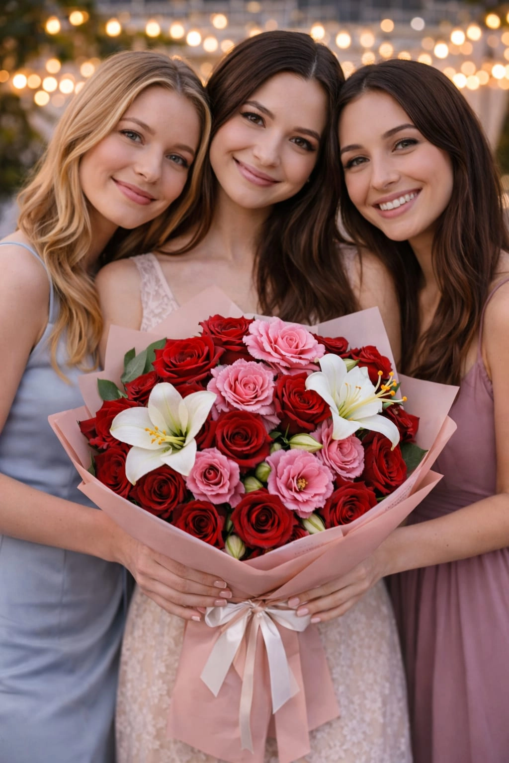 Pembe Kırmızı Beyaz Buket