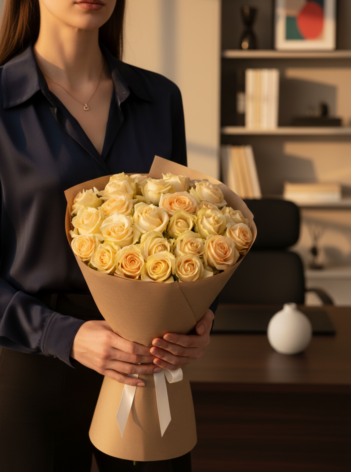 21 Adet Krem Gül Buketi