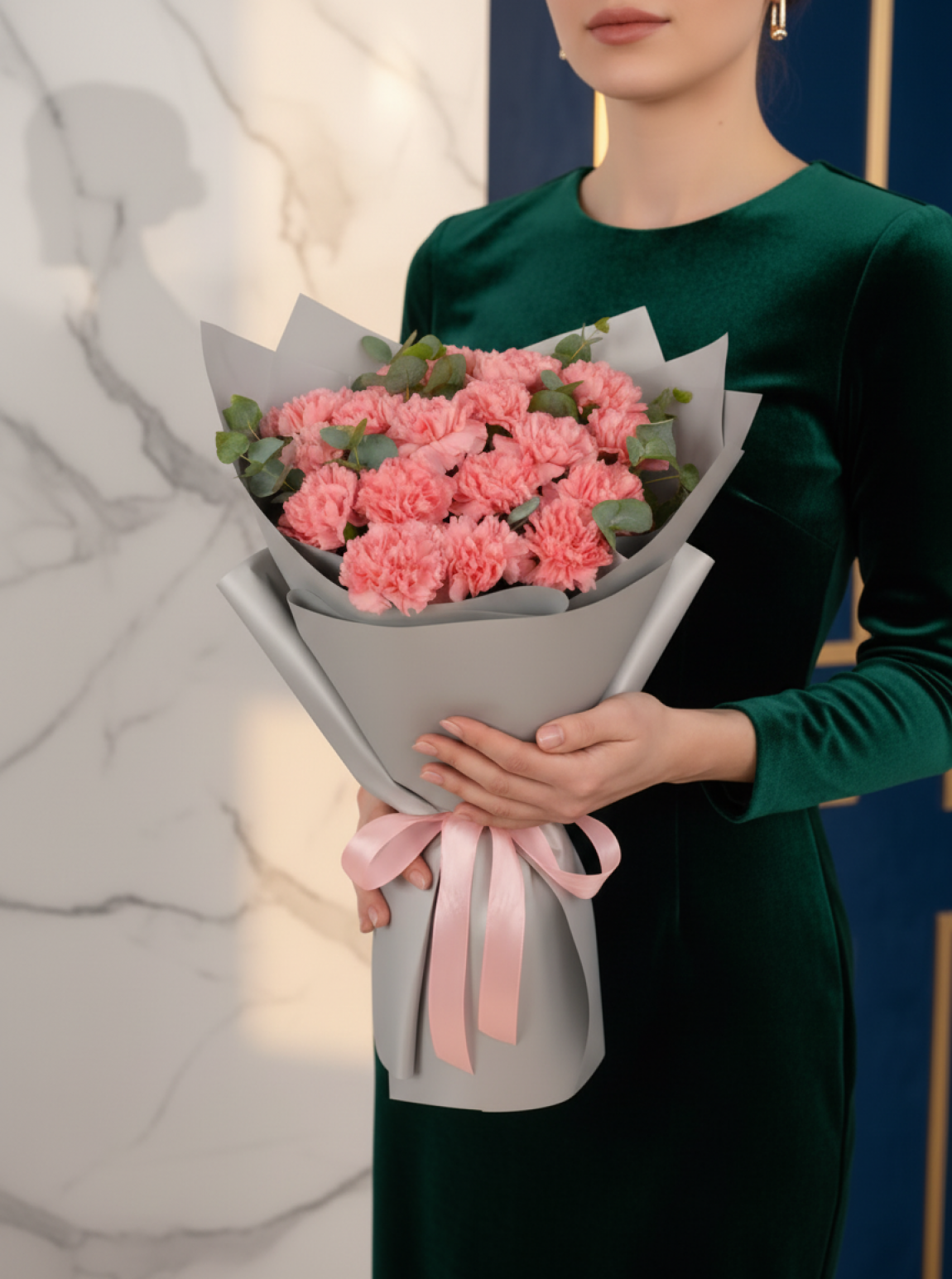 17 Pembe Karanfil Buketi