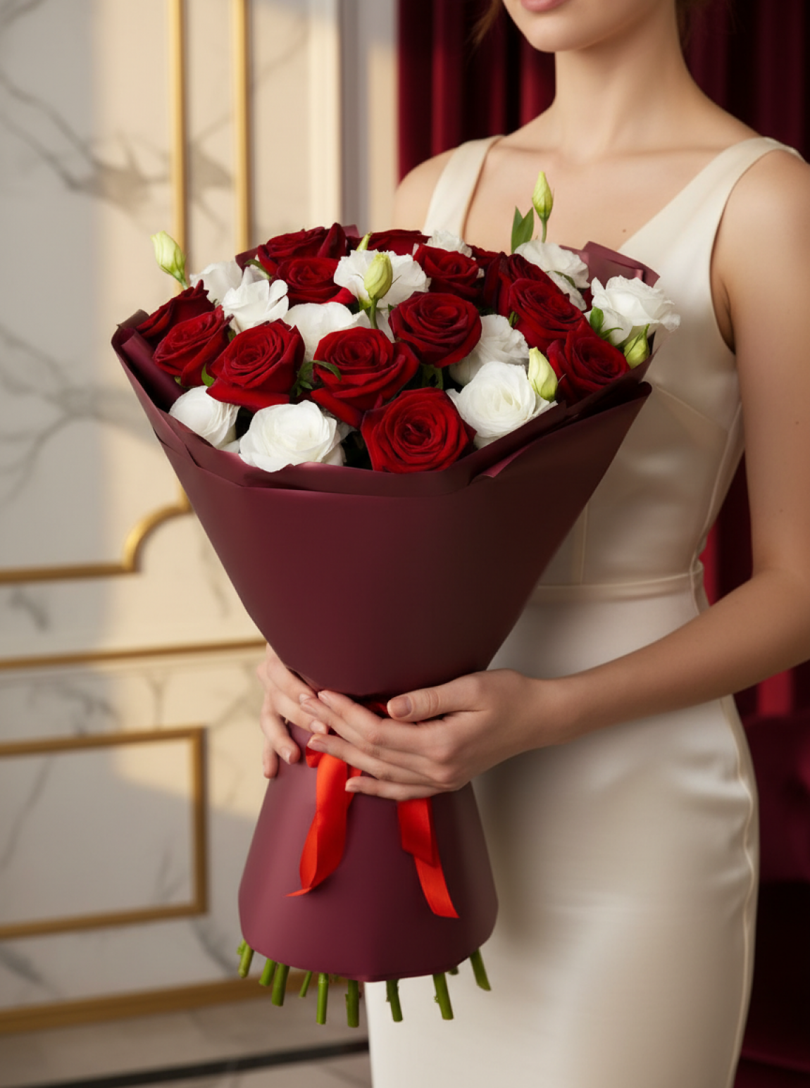 17 Kırmızı ve Beyaz Gül Buketi