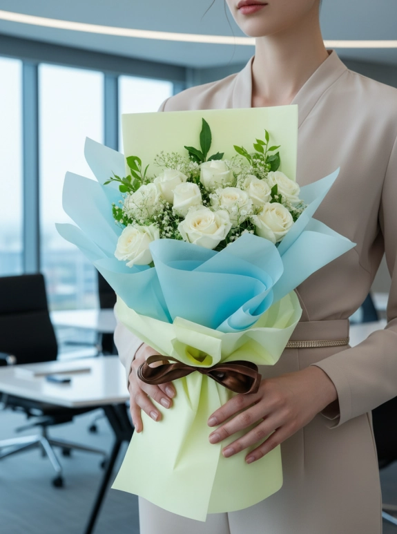 10 Tane Beyaz Gül Buketi