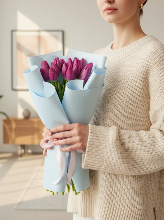 12 Adet Mor Lale Buketi