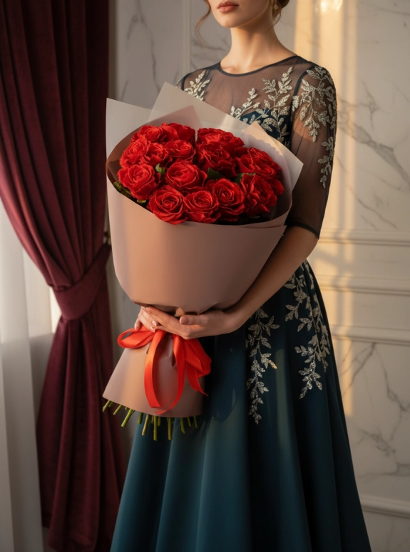 15 Büyük Boy Kırmızı Gül Buketi