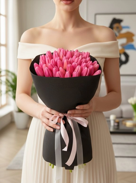 45 Adet Pembe Lale Buketi