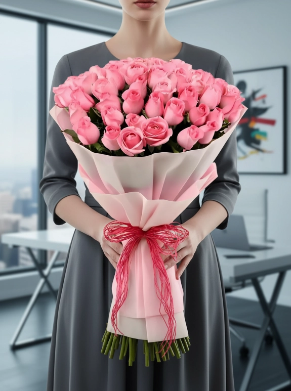 50 Adet Pembe Gül Buketi