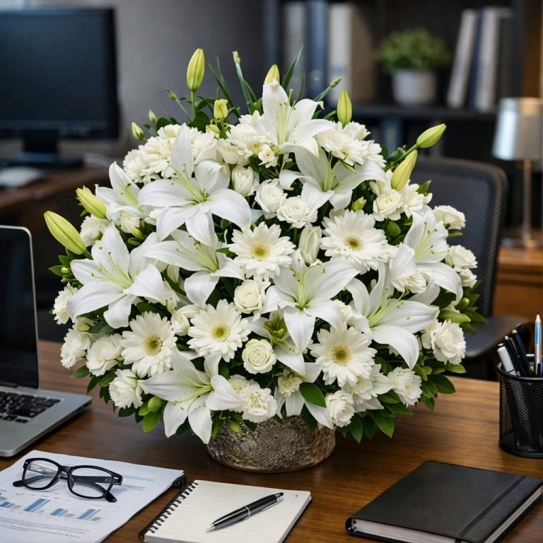 Kazablanka Beyaz Gül Gerbera Aranjman 