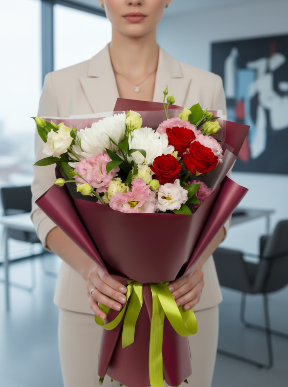 Pembe ve Kırmızı Krizantem Buketi