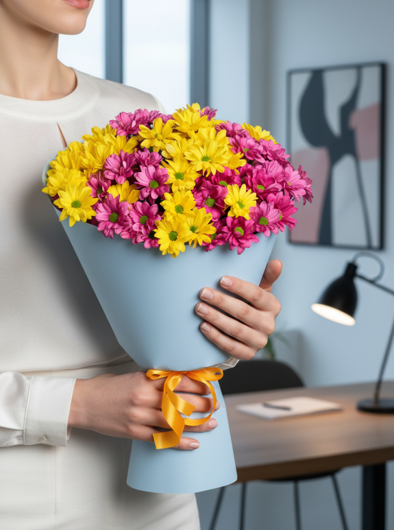 Mor ve Sarı Papatya Buketi