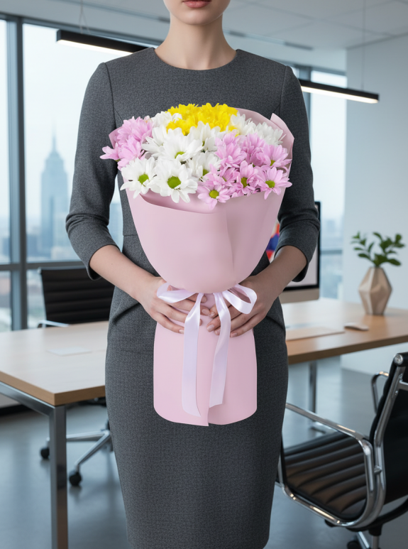 Mor ve Beyaz Papatya Buketi