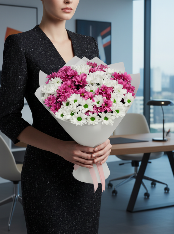 Beyaz ve Mor Papatya Buketi