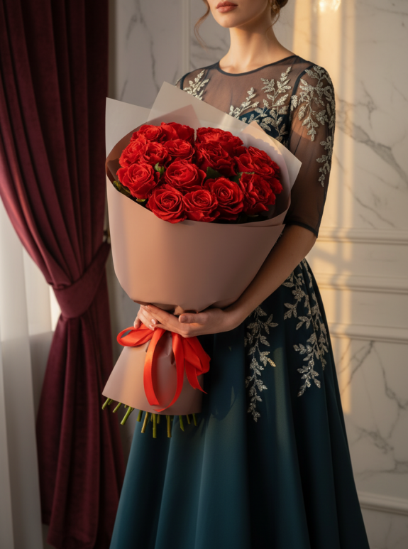 15 Büyük Boy Kırmızı Gül Buketi