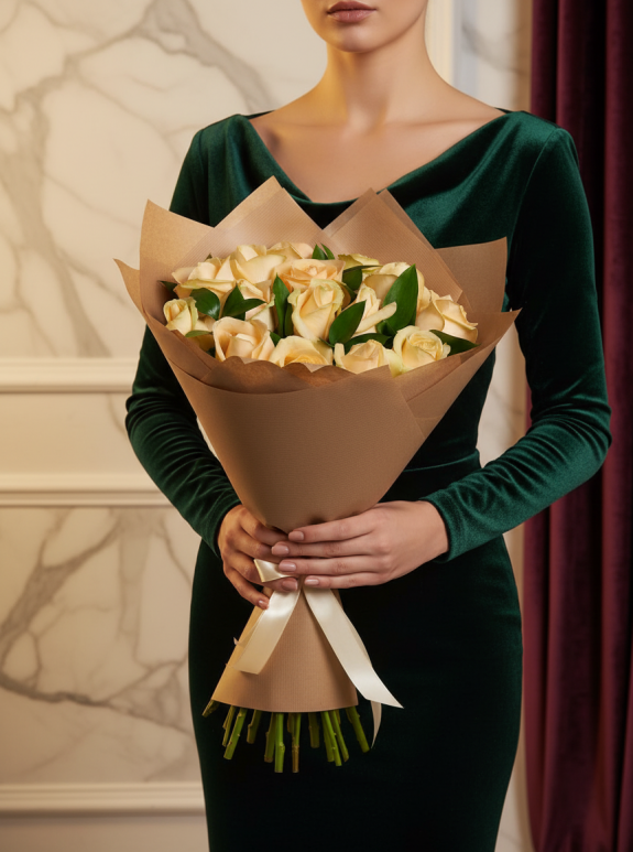 15 Adet Krem Gül Buketi