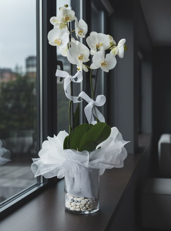 Cam Vazoda Süslü Orkideler