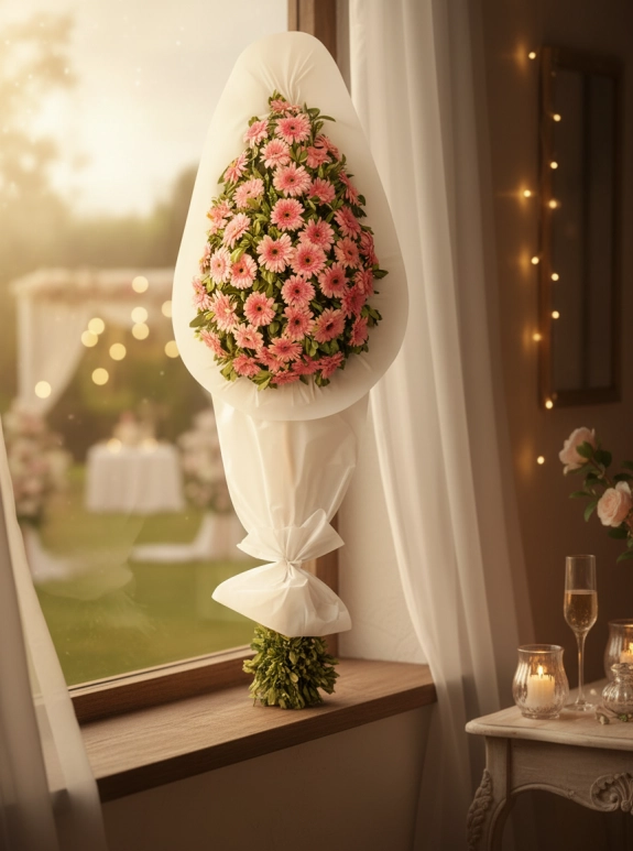 Soft Pembe Çiçekli Çelenk