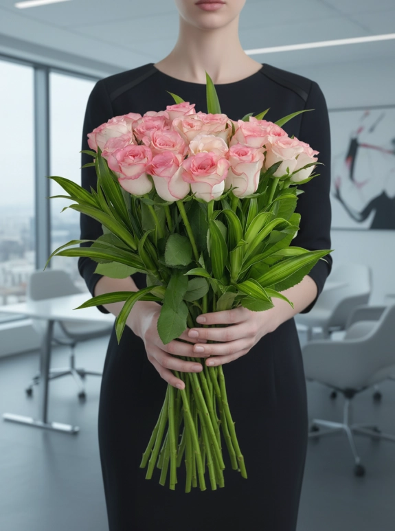 Vazoda 18 Tane Pembe Gül