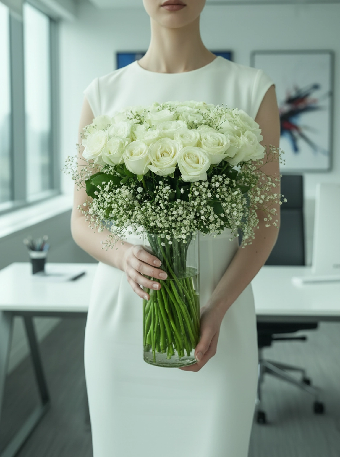 Vazoda 25 Beyaz Gül